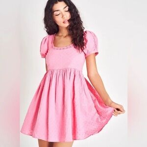LoveShackFancy Pink Babydoll Raleigh Scoop Neck Mini Dress Women’s 0/XS